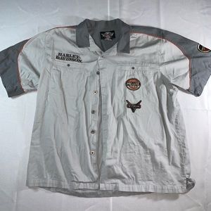 Harley Davidson Grey Button up Mechanic Shirt with patches